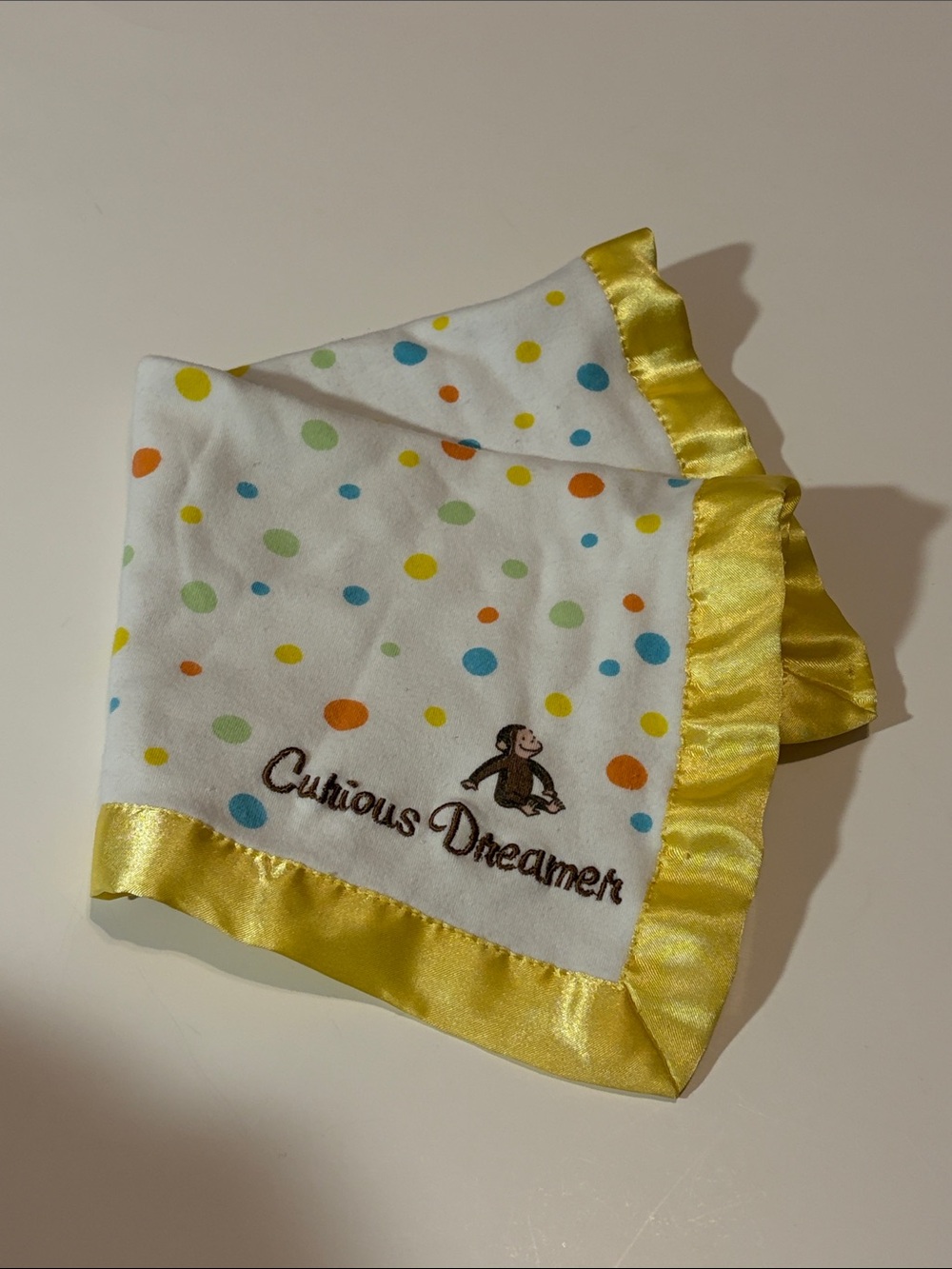 Curious George Dreamer Lovey Security Baby Blanket Colorful Polka Dot Cotton